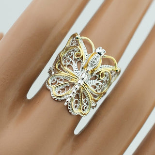14K Gold Artisan Two-Tone Filigree Dragonfly Ring
