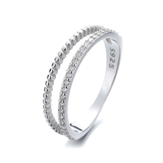 14 KT White Gold Plated Two Row Twist Ring with crystals from Swarovski