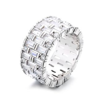 14k Gold and White Gold Baguette and Brilliant Cut Crystal Eternity Band Ring