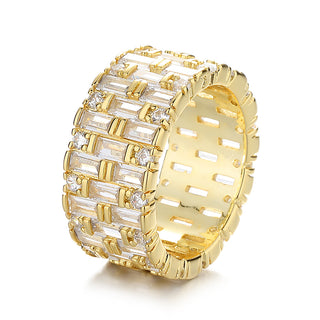 14k Gold and White Gold Baguette and Brilliant Cut Crystal Eternity Band Ring