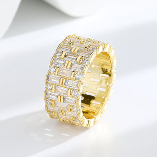 14k Gold and White Gold Baguette and Brilliant Cut Crystal Eternity Band Ring