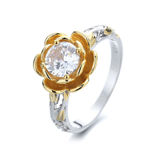 Amy and Annette 14K Gold over Sterling Silver Floral Ring with crystals from Swarovski