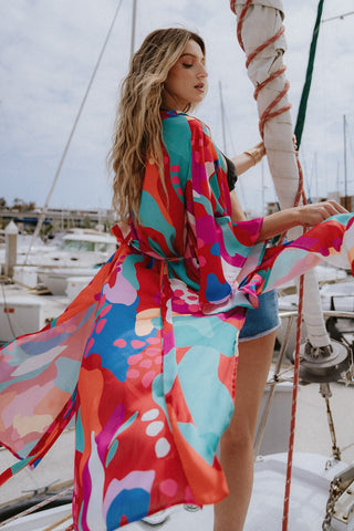CANCUN GETAWAY SATIN MIDI KIMONO - By Baano
