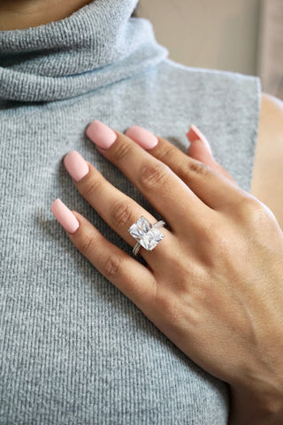 5.0ct Radiant Cut Moissanite Diamond Three Row Pavè Engagement Ring Ring Deluxe Fine Jewelry