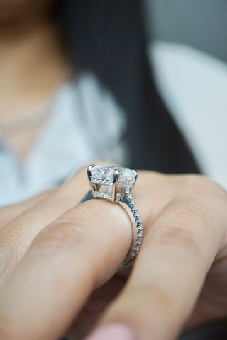 6.0ct Cuhsion Cut Moissanite Lab Diamond Accented Engagement Ring Ring Deluxe Fine Jewelry