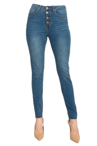 Velvet Heart Mid Waist Skinny Stretch Button Closure Denim Pants with Pockets - Glamourous Grace