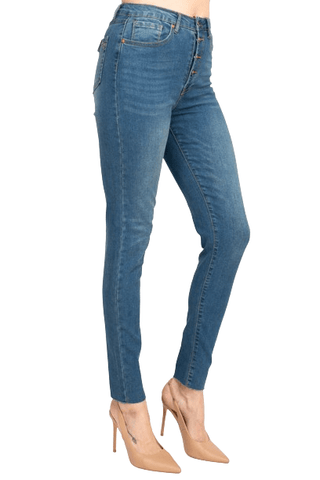 Velvet Heart Mid Waist Skinny Stretch Button Closure Denim Pants with Pockets - Glamourous Grace
