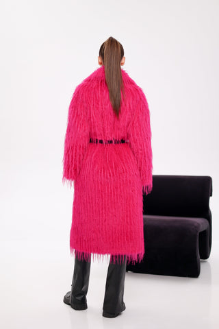 Faux Ostrich Effect Fur Coat