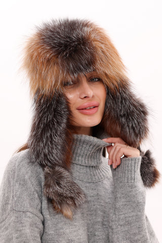 Genuine Silver Fox Fur Genuine Leather Hat