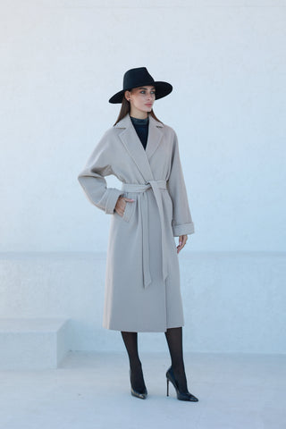 Classic Brushed Cashmere Wool Blend Overcoat in Beige