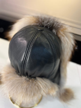 Genuine Silver Fox Fur Genuine Leather Hat