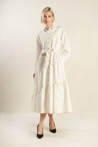 ANYTIME NOW WOVEN TWILL MIDI DRESS - By Baano