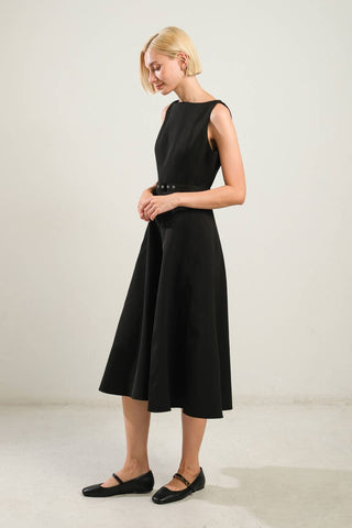 LIVING THE DREAM BLACK WOVEN MIDI DRESS - By Baano