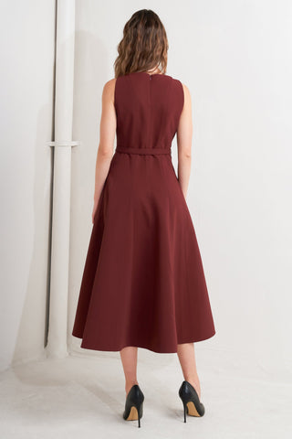 LIVING THE DREAM WINE WOVEN MIDI DRESS - By Baano
