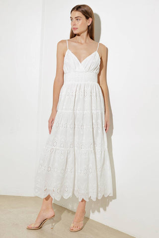 LUMINOUS BLISS WOVEN EYELET MIDI DRESS - By Baano