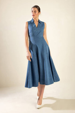 THE GENEVIEVE DENIM MIDI DRESS - By Baano