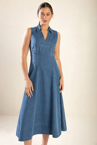 THE GENEVIEVE DENIM MIDI DRESS - By Baano