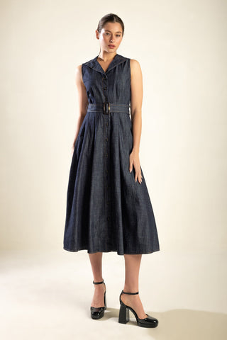 OASIS OF CALM RIGID DENIM MIDI DRESS - By Baano