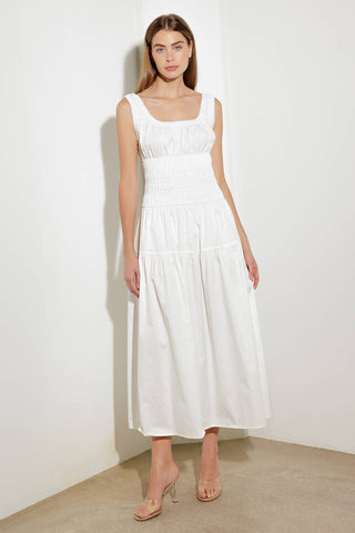 LOVELIEST LOOKS WHITE WOVEN MIDI DRESS - By Baano
