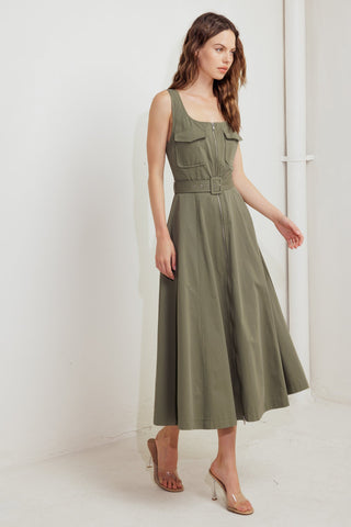 OLIVE GROVE WOVEN MIDI DRESS - By Baano