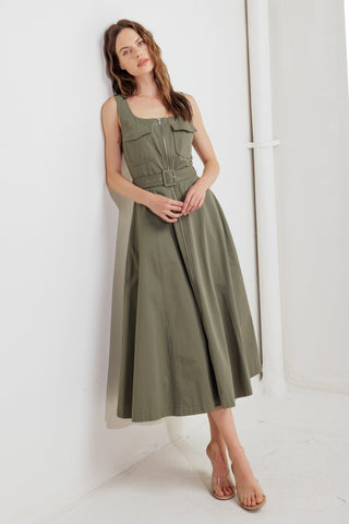 OLIVE GROVE WOVEN MIDI DRESS - By Baano