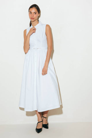 NUE EASE WHITE WOVEN MDI DRESS - By Baano
