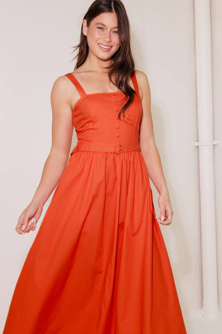 NO TIMELINE TOMATO WOVEN MIDI DRESS - By Baano