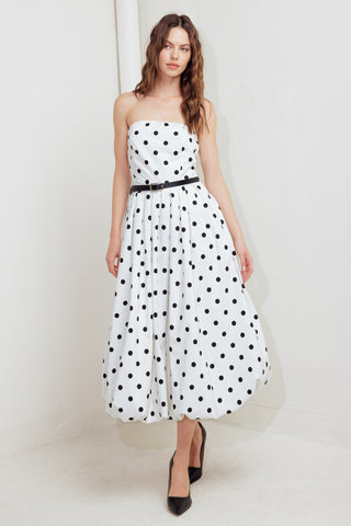 MONROE DOT WHITE WOVEN MIDI DRESS - By Baano