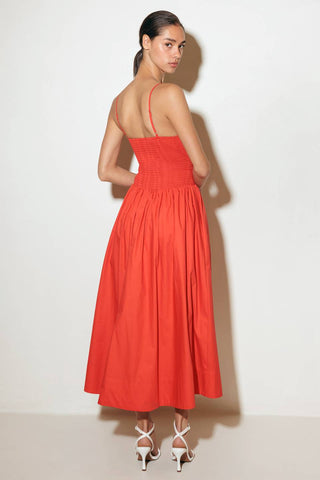 MOVE WITH INTENTION RED WOVEN MIDI DRESS - By Baano
