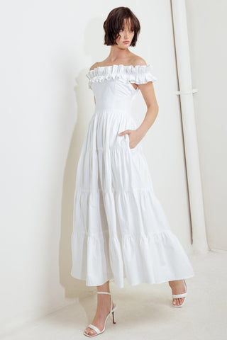 SWEETHEART TIERED ROMANCE WOVEN MIDI DRESS - By Baano