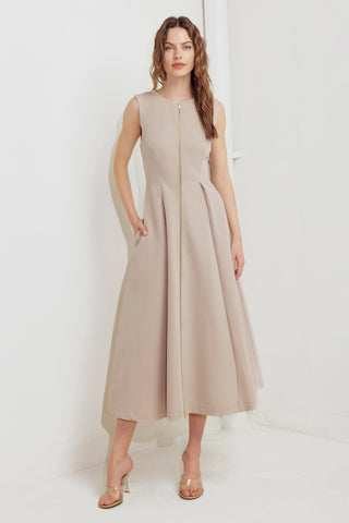 ZIP & FLOW WOVEN MIDI DRESS - By Baano