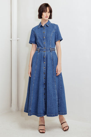 HIDDEN SMILE DENIM MIDI RESS - By Baano