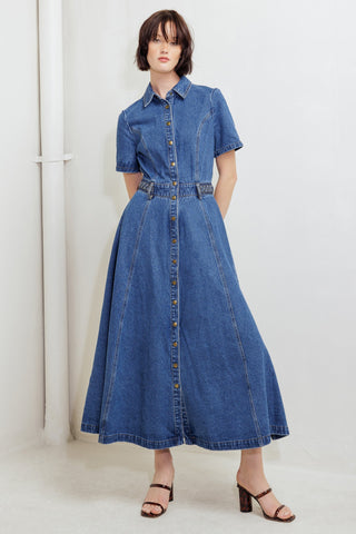 HIDDEN SMILE DENIM MIDI RESS - By Baano