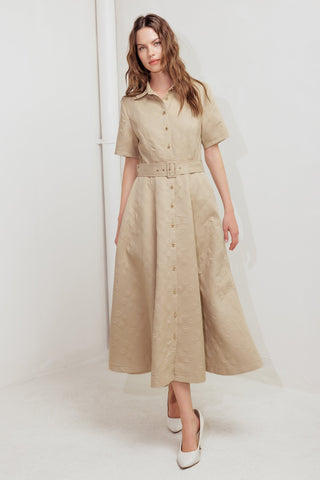 NEUTRAL CHIC WOVEN MIDI DRESS - By Baano