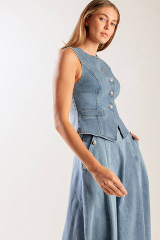 AT FIRST GLANCE DENIM VEST - By Baano