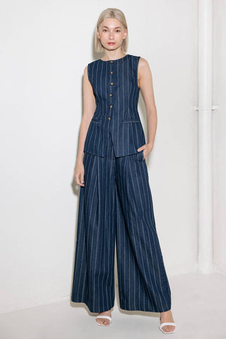 HOLD JOY IN INDIGO WOVEN VEST - By Baano