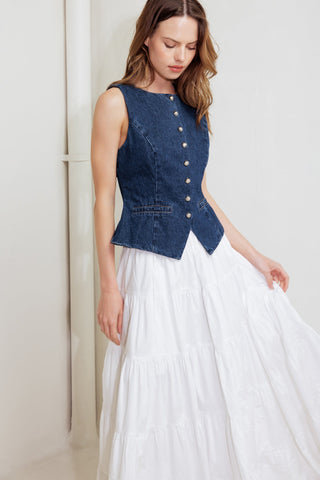 COFFEE PETAL DENIM VEST - By Baano