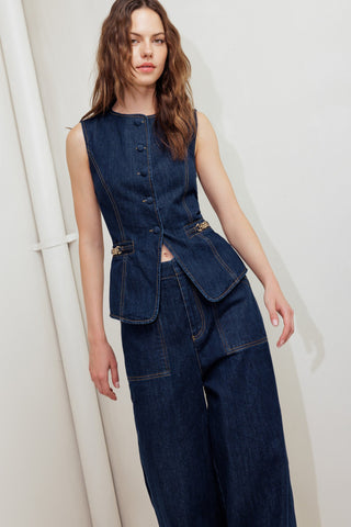 INDIGO ICON DENIM VEST - By Baano