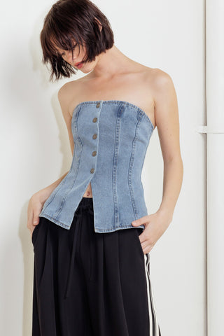 STITCHED SILHOUETTE DENIM TOP - By Baano