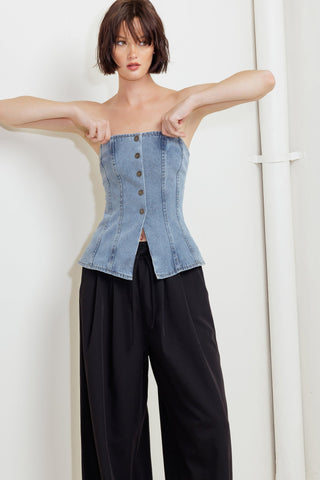 STITCHED SILHOUETTE DENIM TOP - By Baano