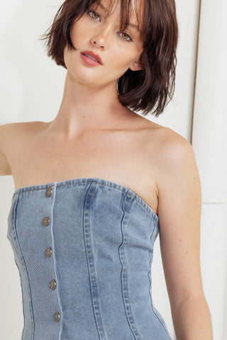 STITCHED SILHOUETTE DENIM TOP - By Baano