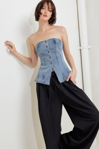 STITCHED SILHOUETTE DENIM TOP - By Baano