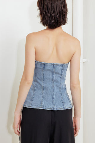 STITCHED SILHOUETTE DENIM TOP - By Baano
