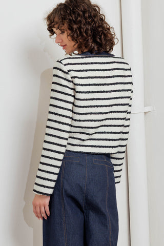 BONJOUR STRIPE WOVEN CROP JACKET - By Baano