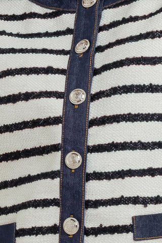 BONJOUR STRIPE WOVEN CROP JACKET - By Baano