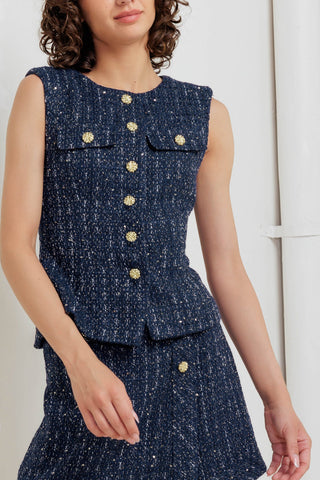 PARISIAN TWEED NAVY WOVEN TWEED VEST - By Baano