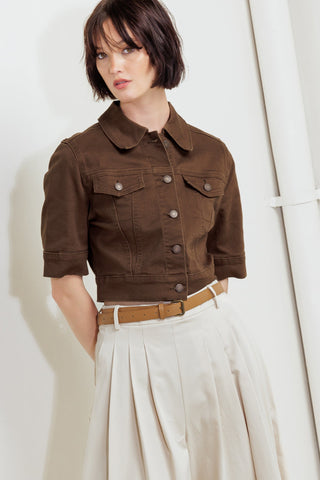 EFFORTLESS EDGE BROWN TWILL JACKET - By Baano