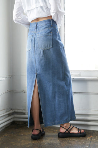 A LEAP OF FAITH MIDI DENIM SKIRT - By Baano