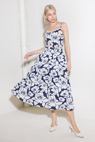 PLAIN OPTIMISM NAVY WOVEN MIDI SKIRT - By Baano