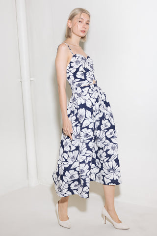 PLAIN OPTIMISM NAVY WOVEN MIDI SKIRT - By Baano